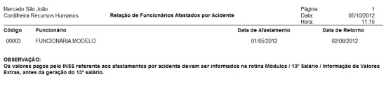 Relatório do sistema. Clique na lupa para ampliar
