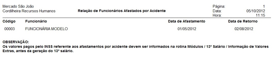 Relatório do sistema. Clique na lupa para ampliar
